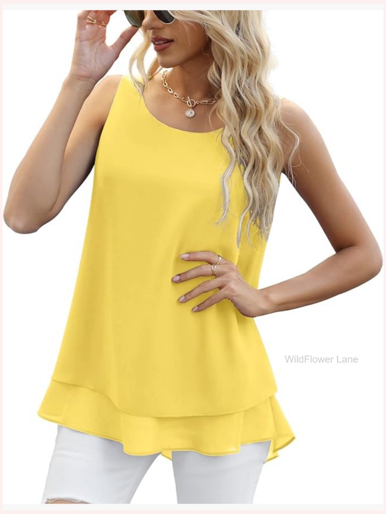 Sleeveless Chiffon Tank Top Double Layers Casual Blouse Tunic